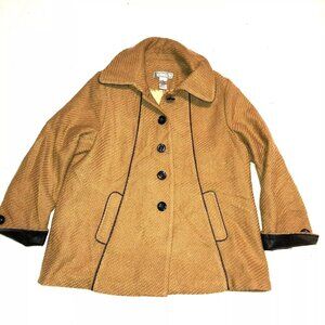 VTG TAN BLACK SWING COAT SZ L FAUX LEATHER TRIM SIMONTON SAYS CAR COAT WOMENS
